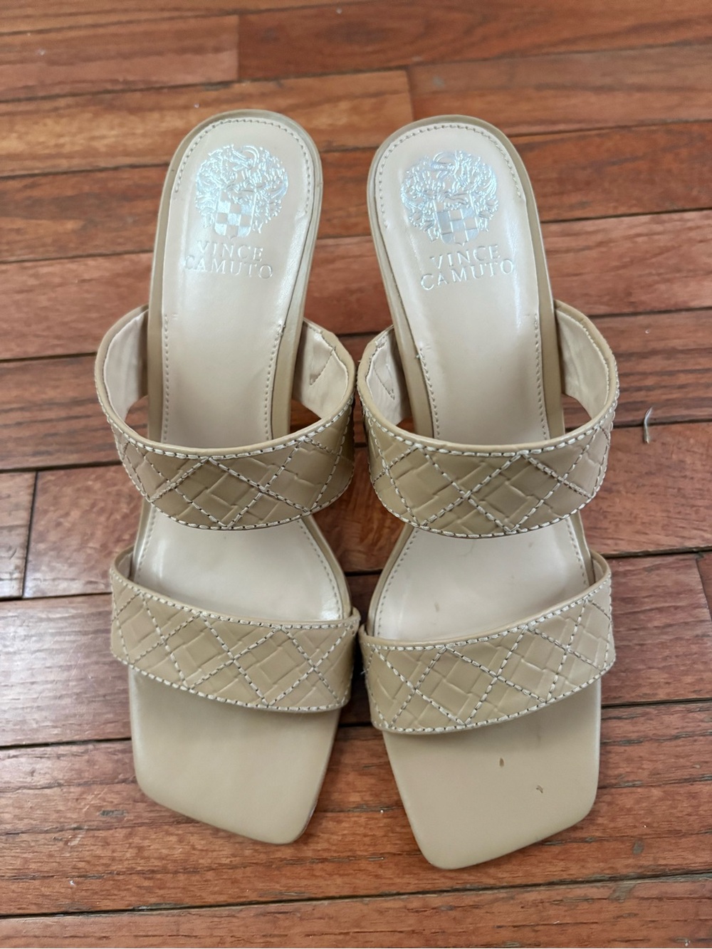 Vince Camuto Neutral Quilted Double-Strap Heeled Sandals